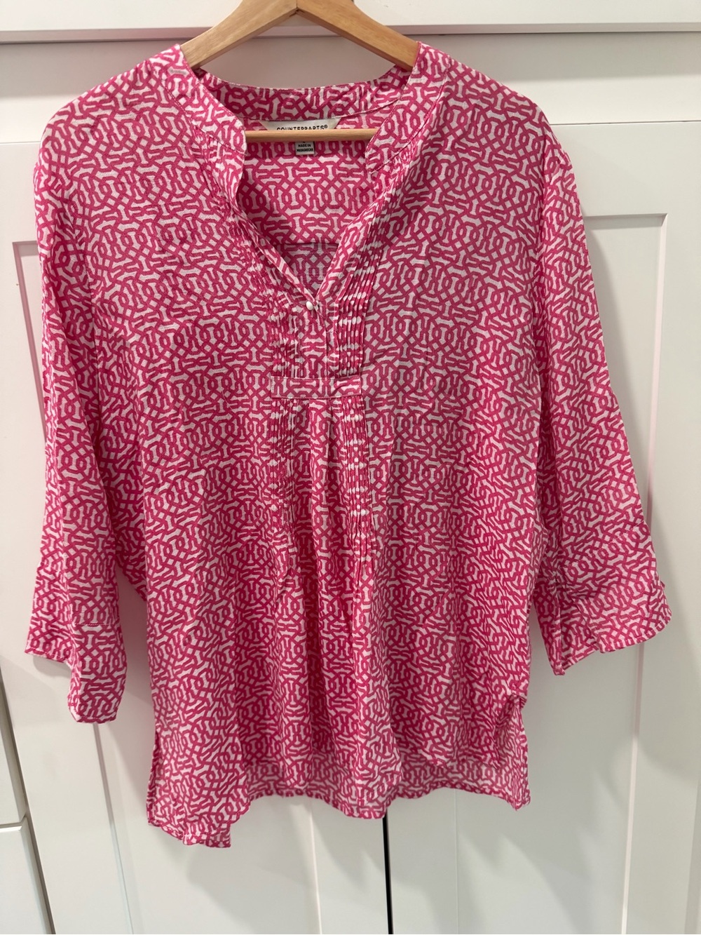 Women’s Pink Patterned V-Neck Tunic Top